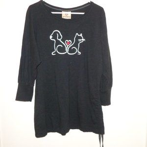 Ladies Animal Print Black 3/4 Sleeve Knit Tee w/Drawstring Tie - Lg.